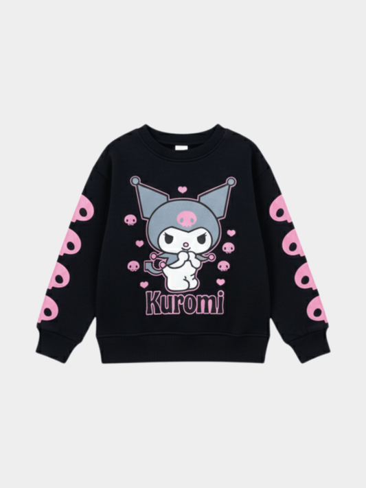 Sanrio Kuromi Kids Girl Black Graphic Pullover Sweatshirt
