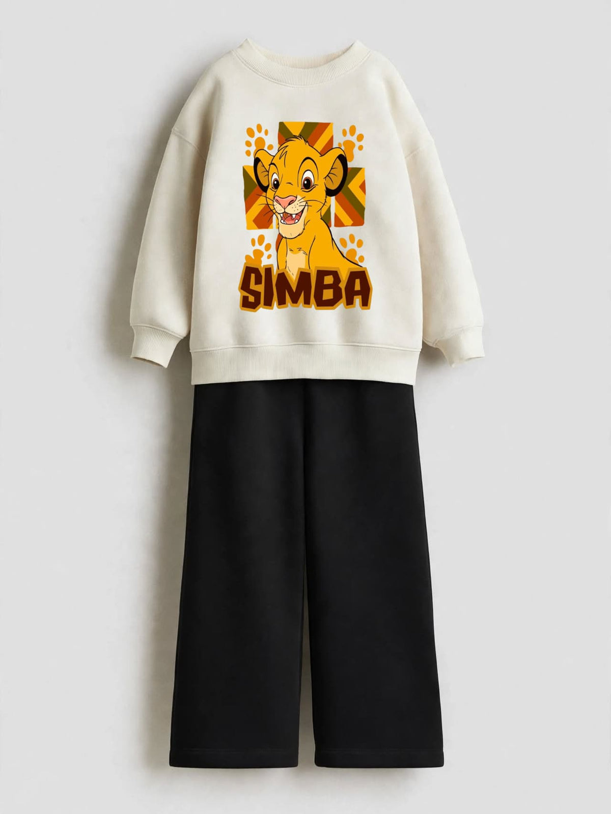 Simba Lion King Sweatshirt & Wide-Leg Pants Set - Cream & Black