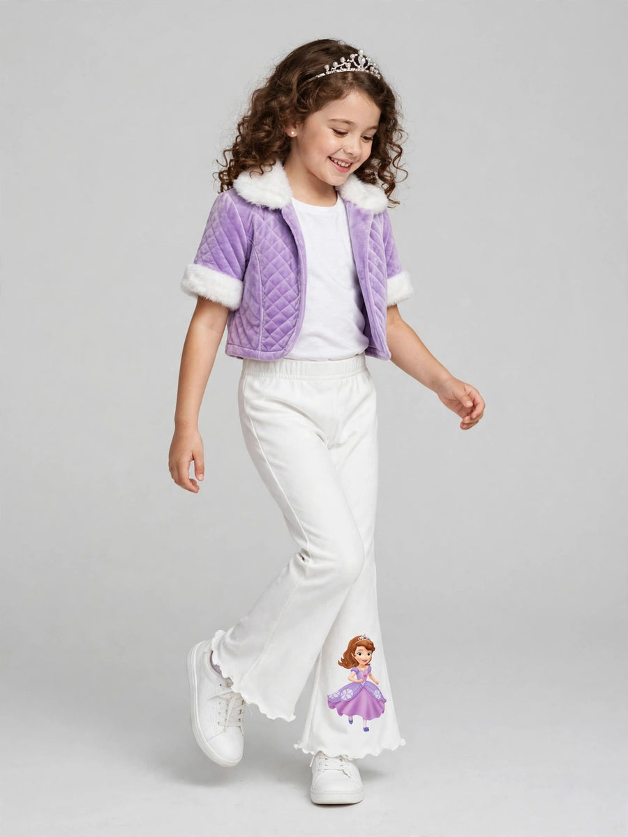 Girls Sofia the First Print Flare Pants - White