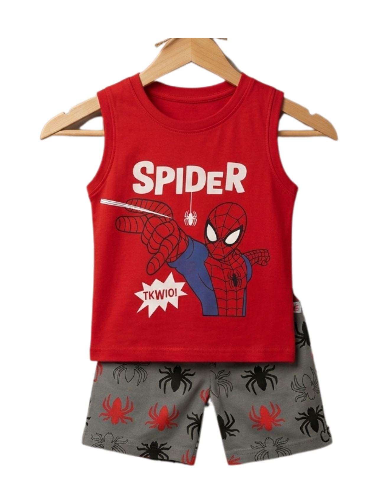 Spider Hero Tank Set - toddler red tank with spider hero print and grey shorts