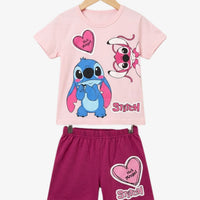 Stitch Angel Pink T-Shirt Set