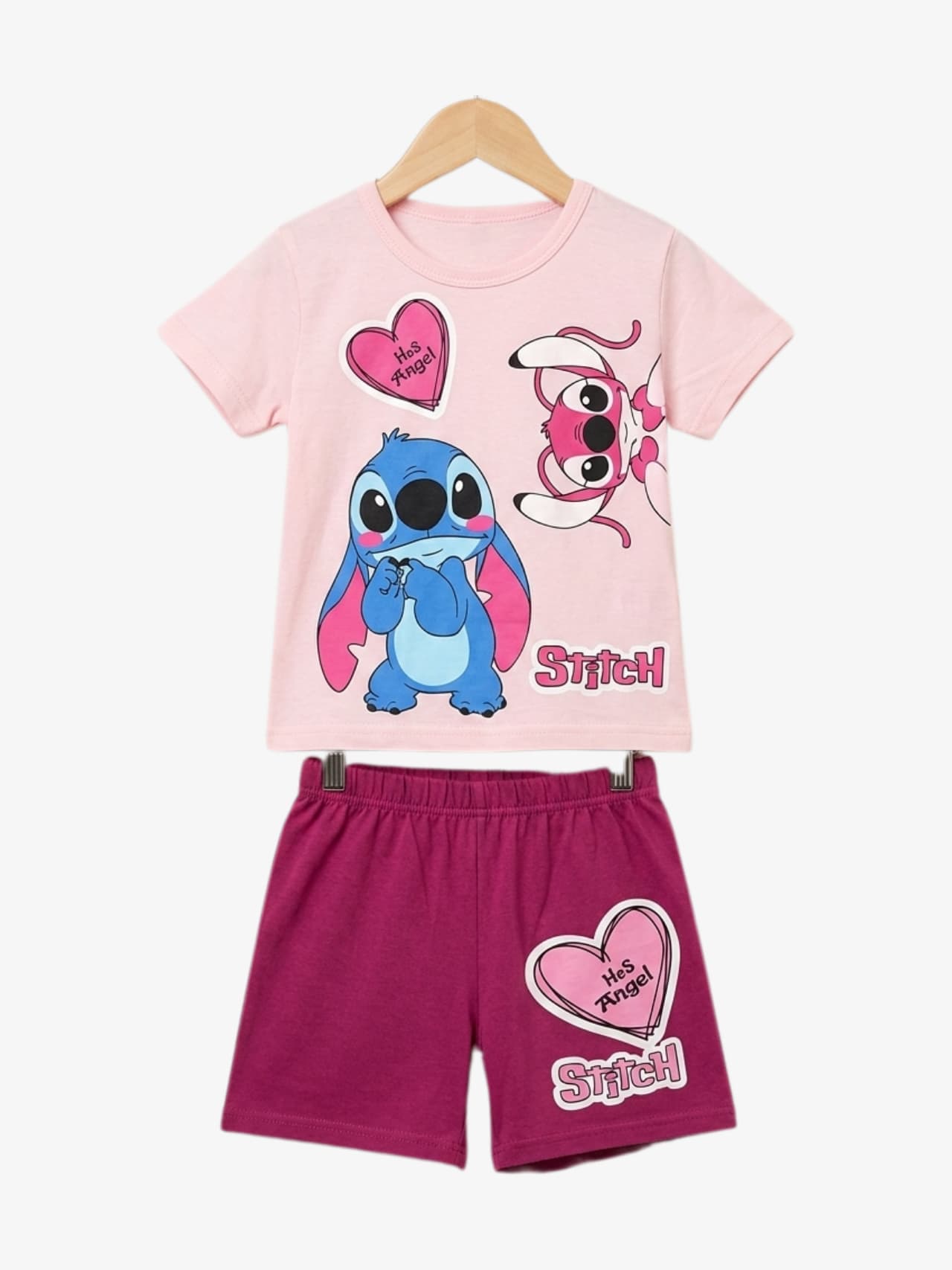 Stitch Angel Pink T-Shirt Set