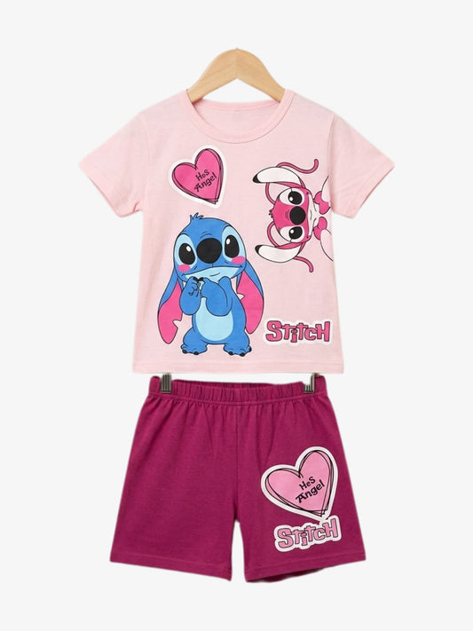 Stitch Angel Pink T-Shirt Set