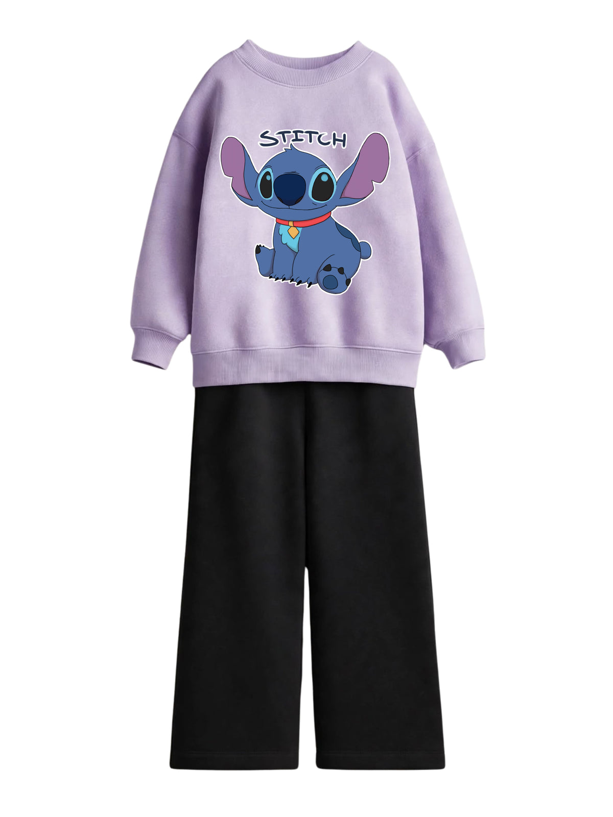 Stitch lavender sweatshirt with black wide-leg pants set for kids