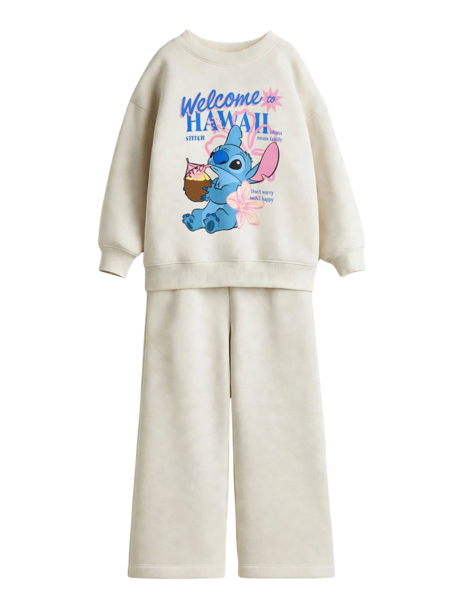 Stitch Welcome to Hawaii cream sweatshirt and wide-leg pants set for kids