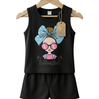 Summertime Girl Tank Set - toddler black tank with Summertime girl graphic and black shorts
