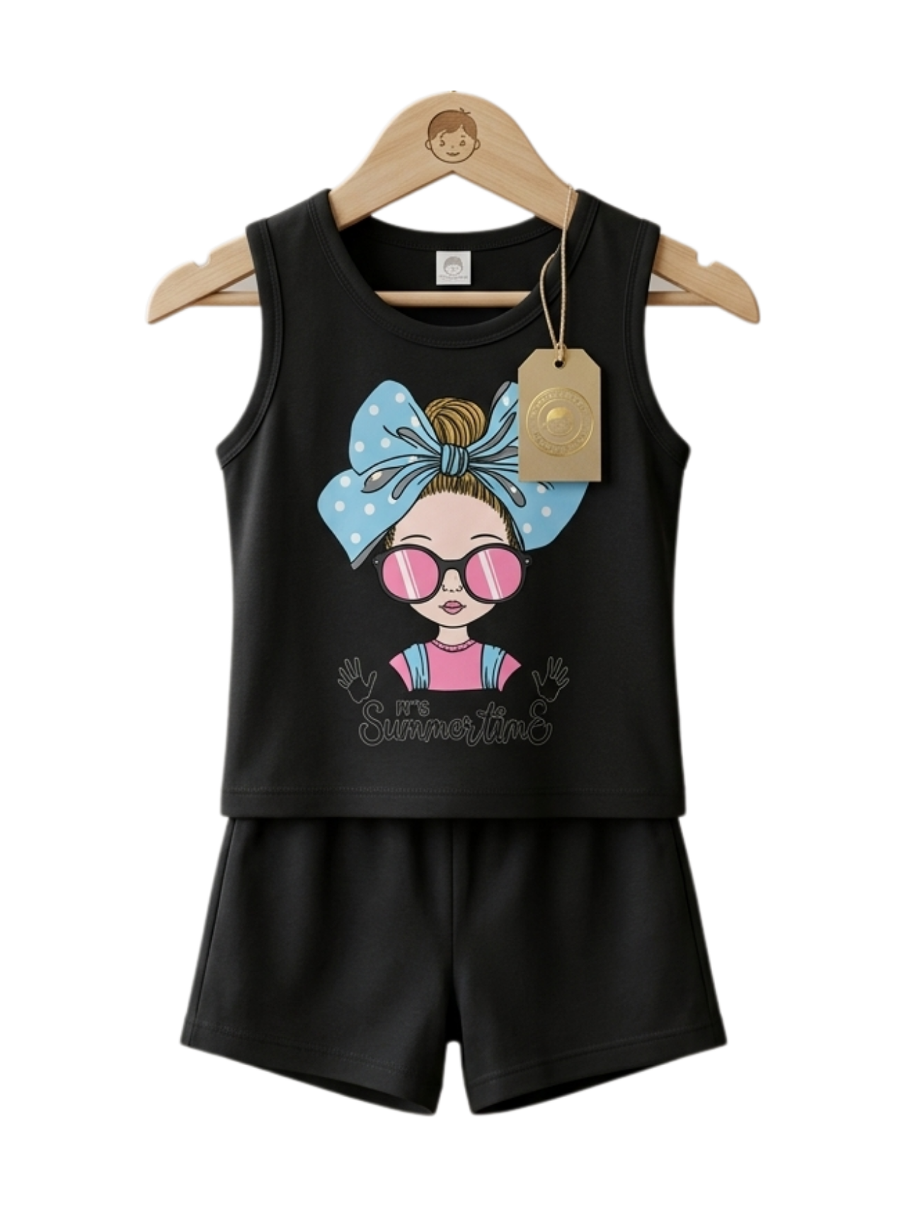 Summertime Girl Tank Set - toddler black tank with Summertime girl graphic and black shorts