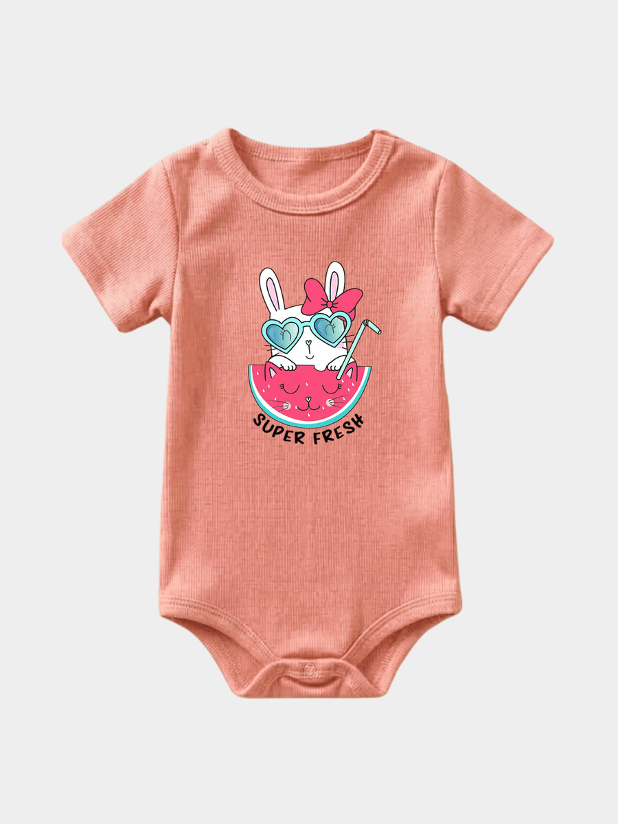 "Super Fresh" Peach Bunny Baby Bodysuit