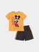 Title: Boys' Cool Mickey Mouse T-Shirt & Striped Shorts Set - Mustard & Grey