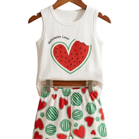 Watermelon Heart Tank Set - toddler white tank with watermelon heart graphic and watermelon shorts