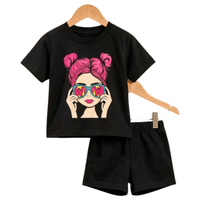 Wow Pop Art Tee Set - toddler black tee with pop-art girl graphic and black shorts