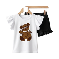 Y2LM007 Bear Tee Set - toddler white ruffle tee with bear graphic and ruffle-trim shorts
